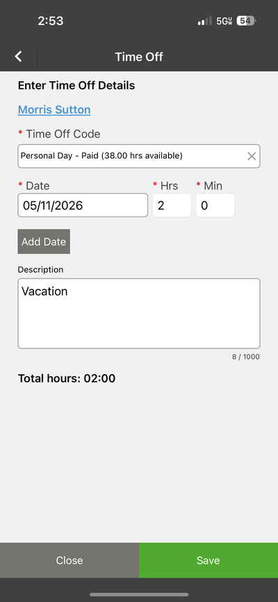 Time Off Form