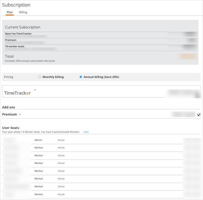 Subscription Plan Tab