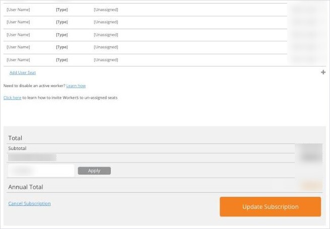 Subscription User Seats and Update Subscription
