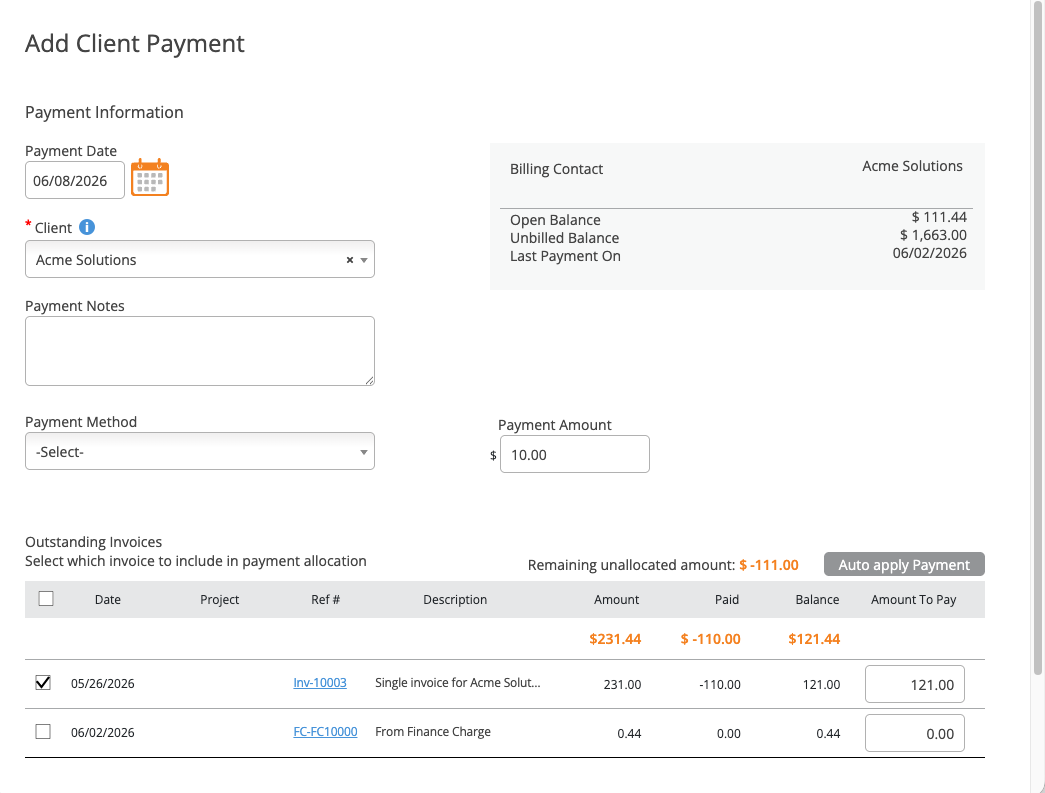 Add Client Payment