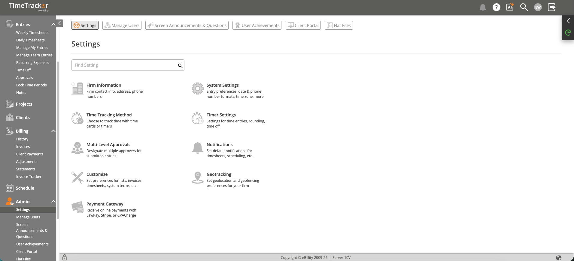 Admin Settings Hub