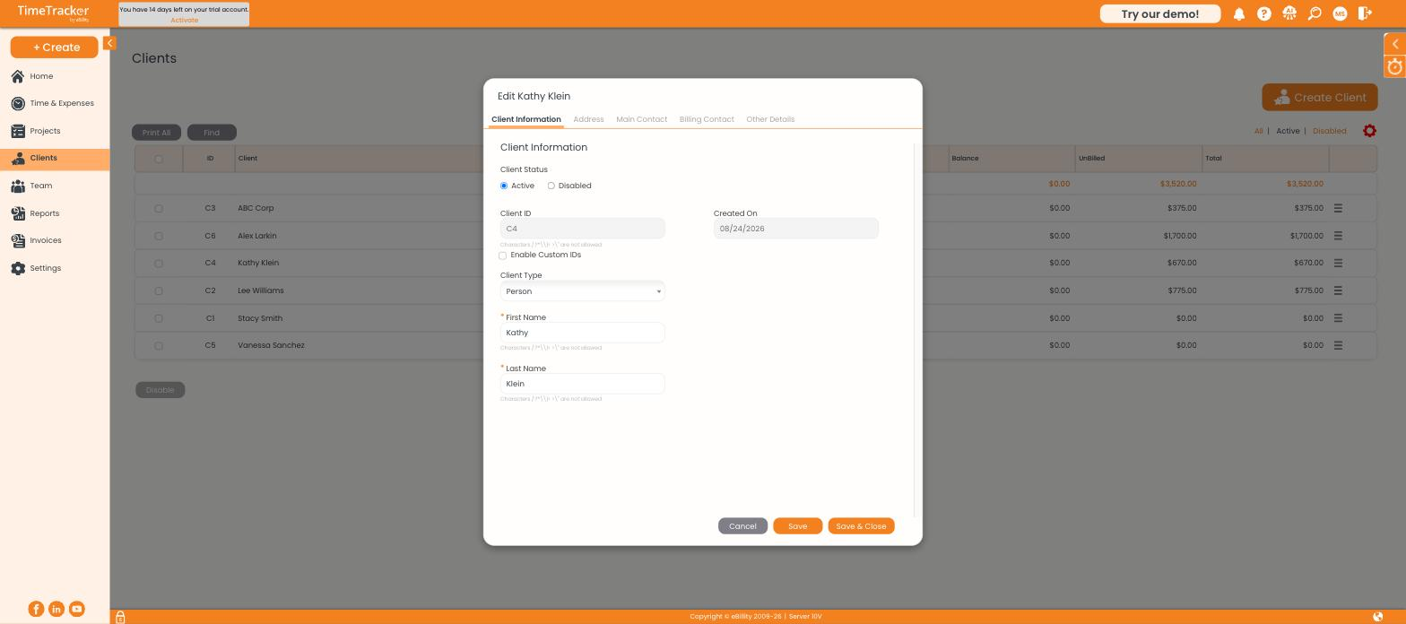 Client Information Tab