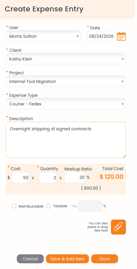 Expense Entry with Markup