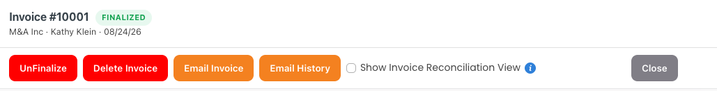 Invoice Finalized Action Bar