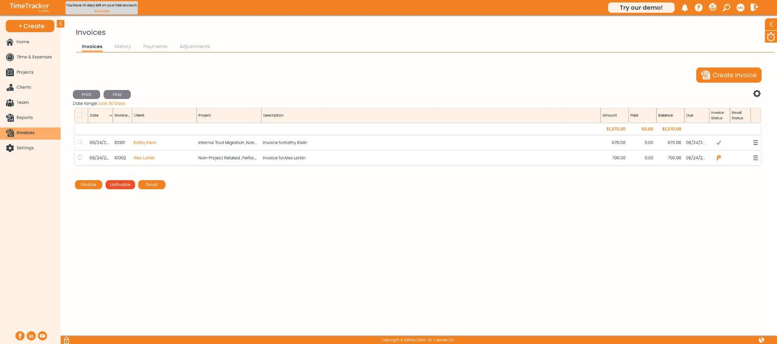 Invoices Page