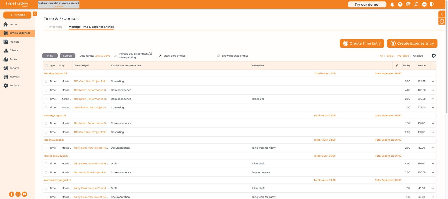Manage Time and Expense Entries