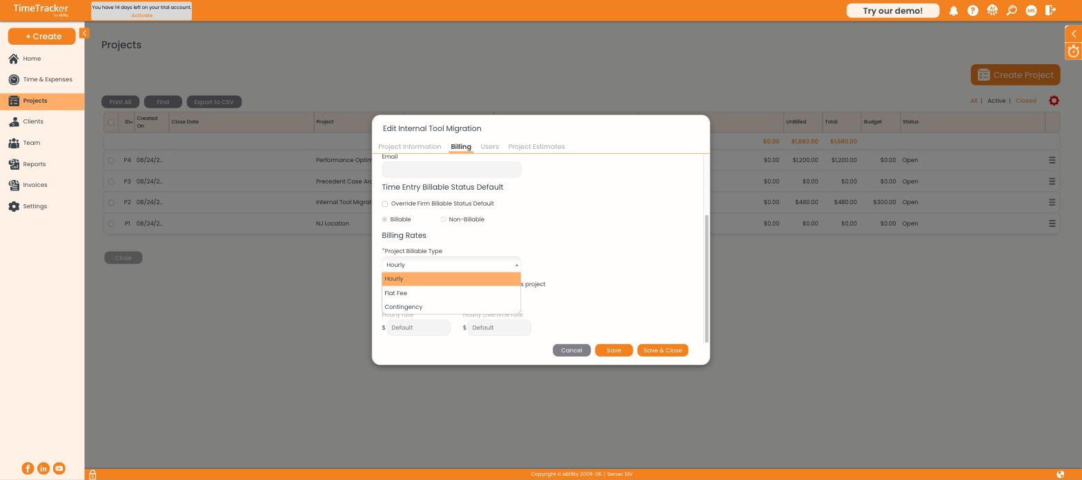 Project Billable Types
