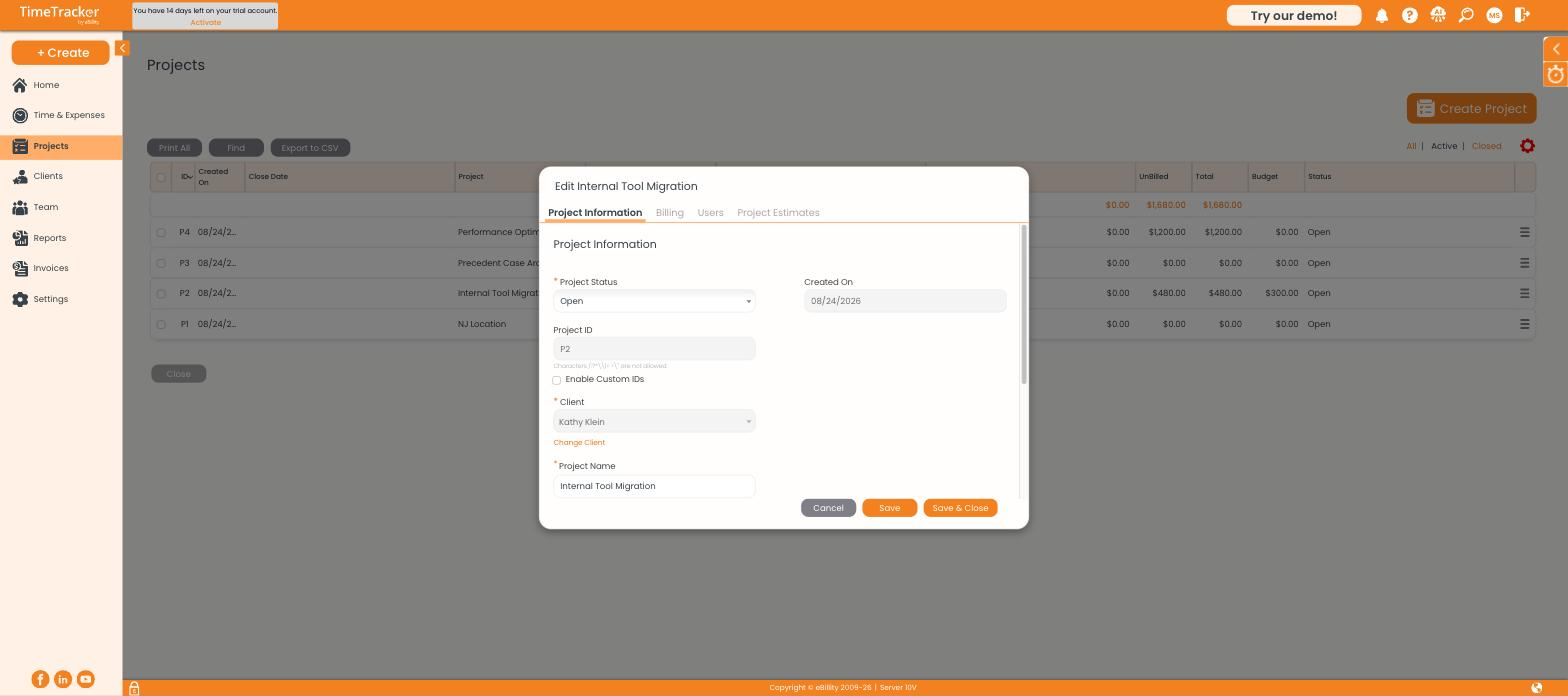 Project Information Tab