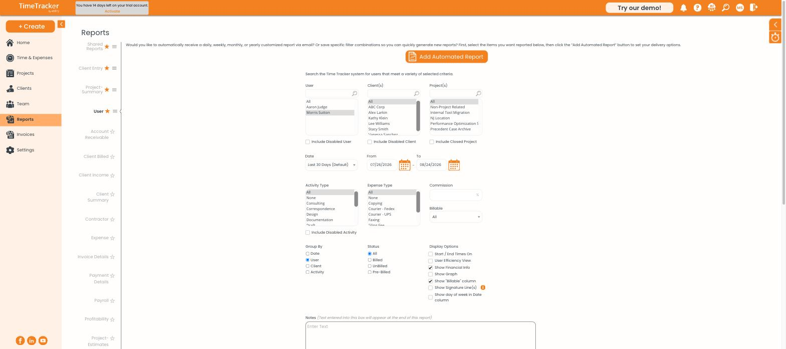 Reports Filters
