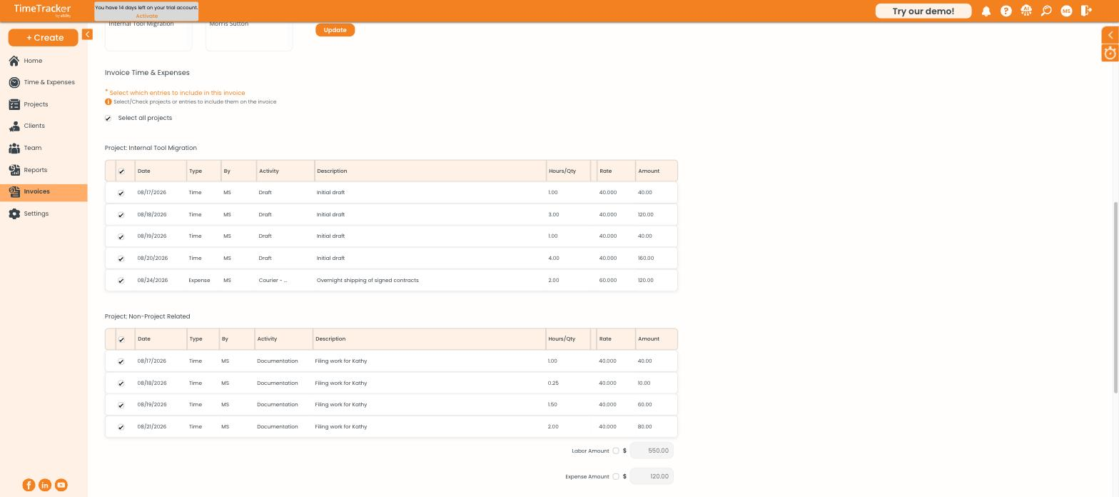 Select Invoice Entries