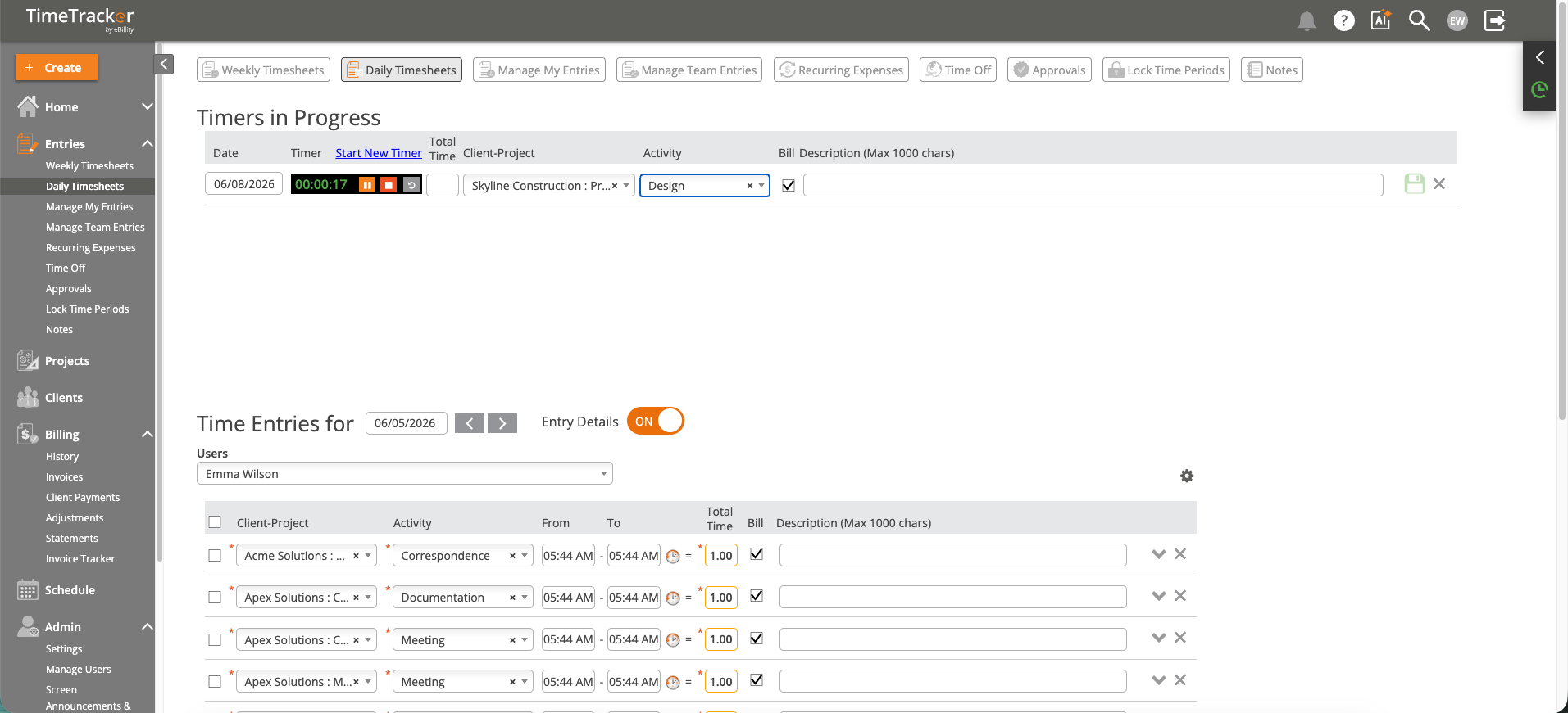 Daily Timesheets