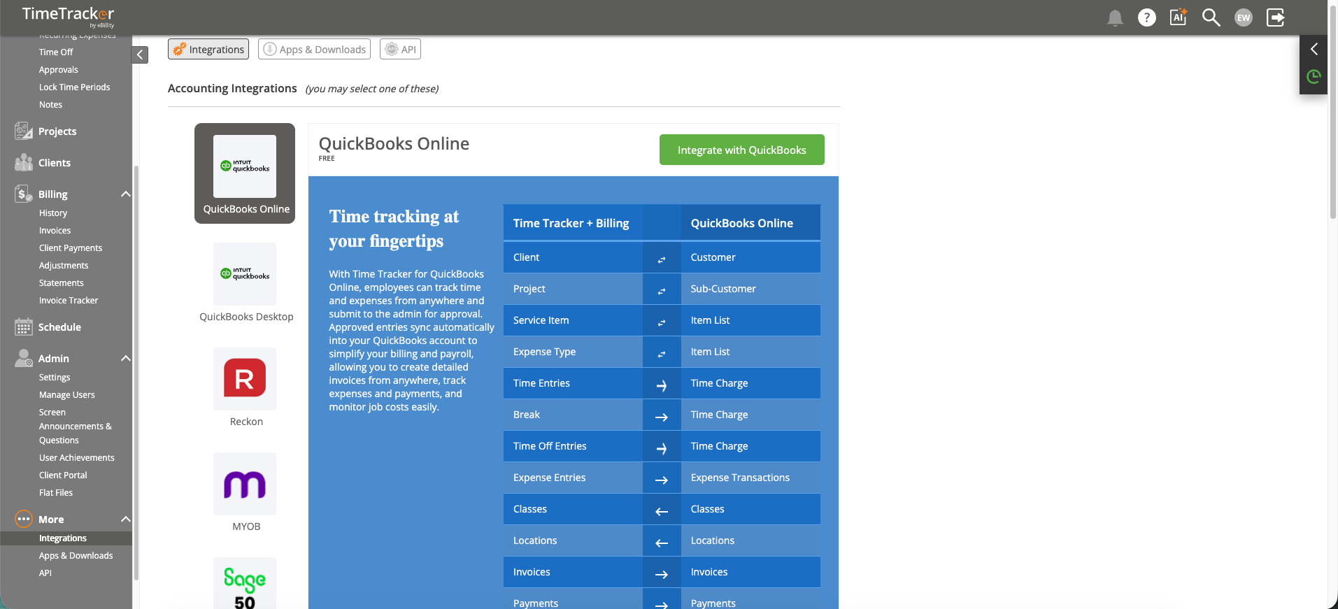 Integrations - QuickBooks Online