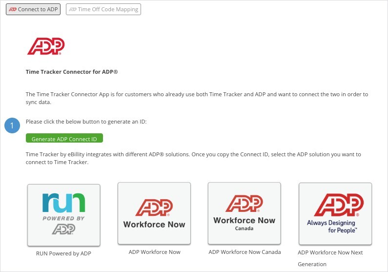 ADP Connector Setup Page