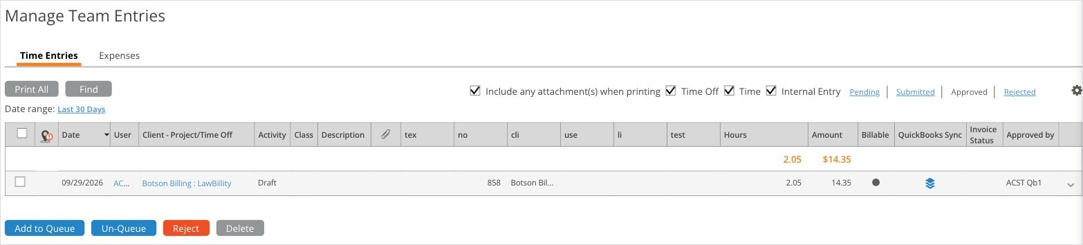 Manage Team Entries Sync Column and Add to Queue