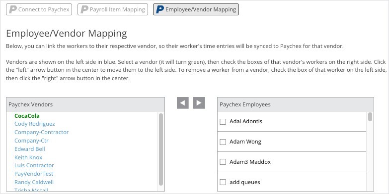 Paychex Employee Vendor Mapping