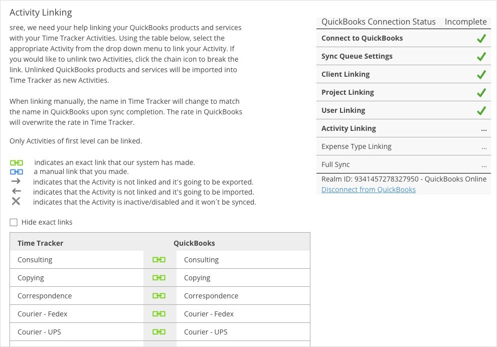 QuickBooks Online Activity Linking