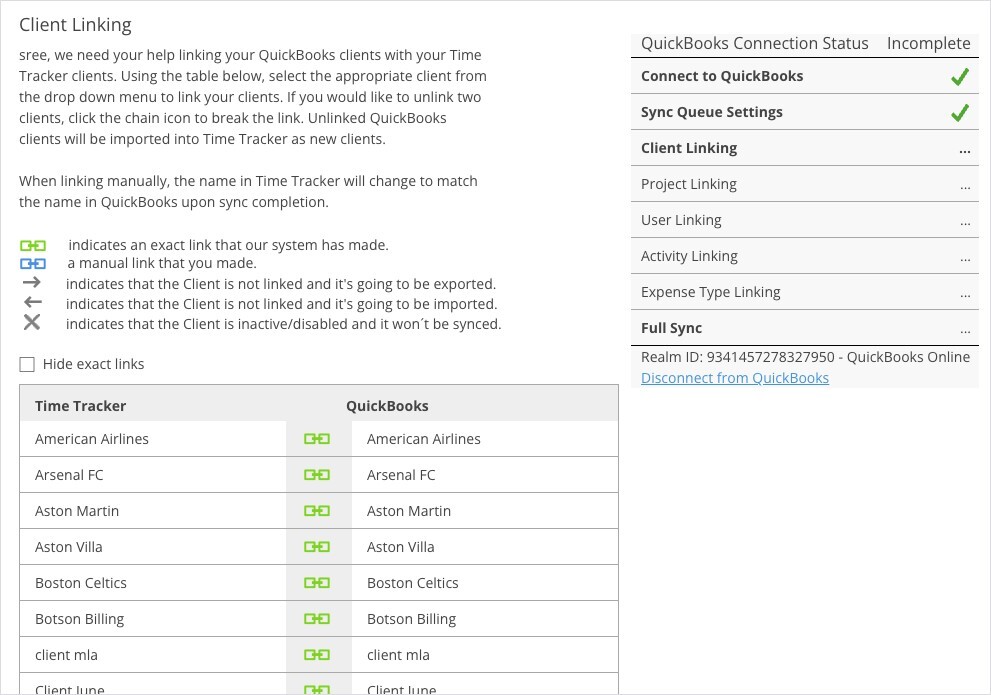 QuickBooks Online Client Linking
