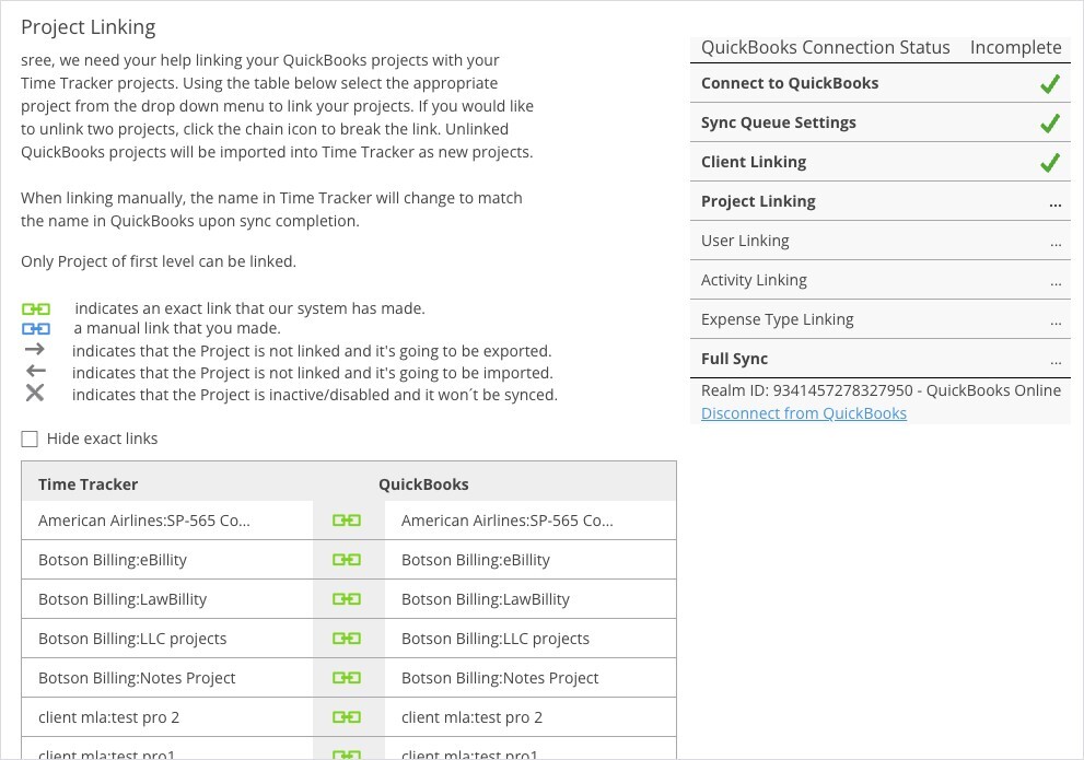 QuickBooks Online Project Linking