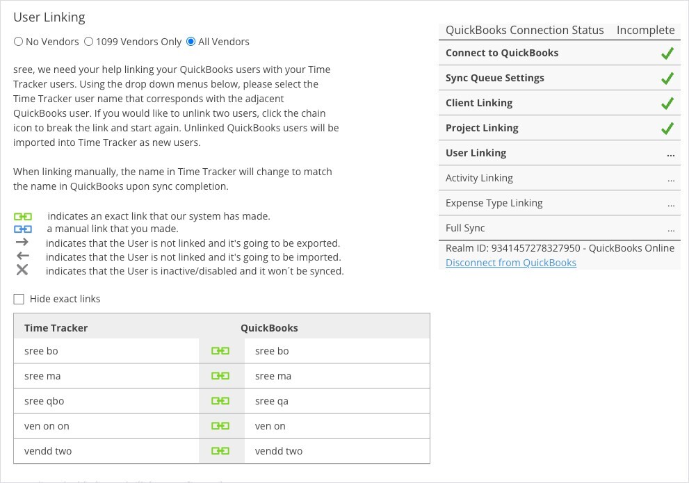 QuickBooks Online User Linking