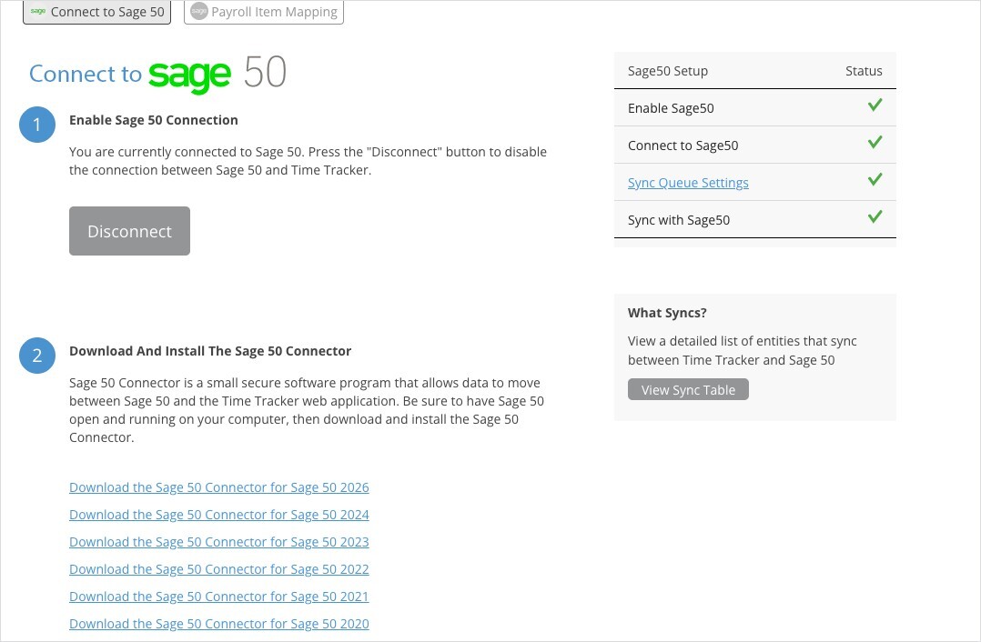 Sage 50 Connect Page Steps 1 and 2