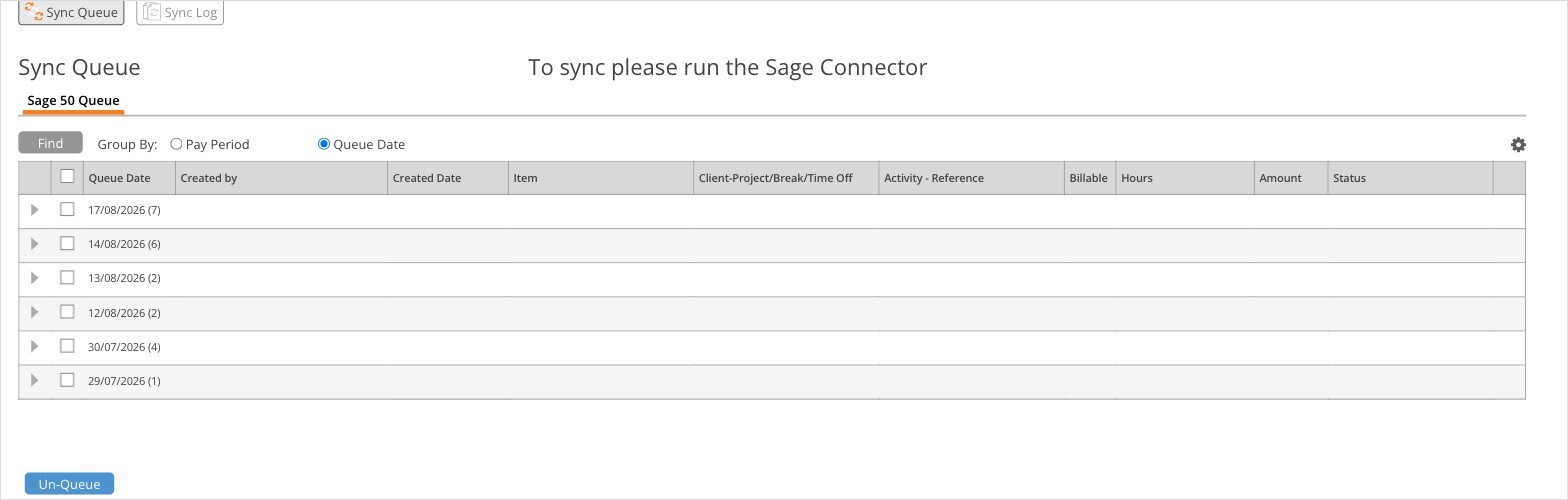 Sage 50 Sync Queue Run Sage Connector