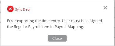 Sync Error Window Payroll Item Not Assigned