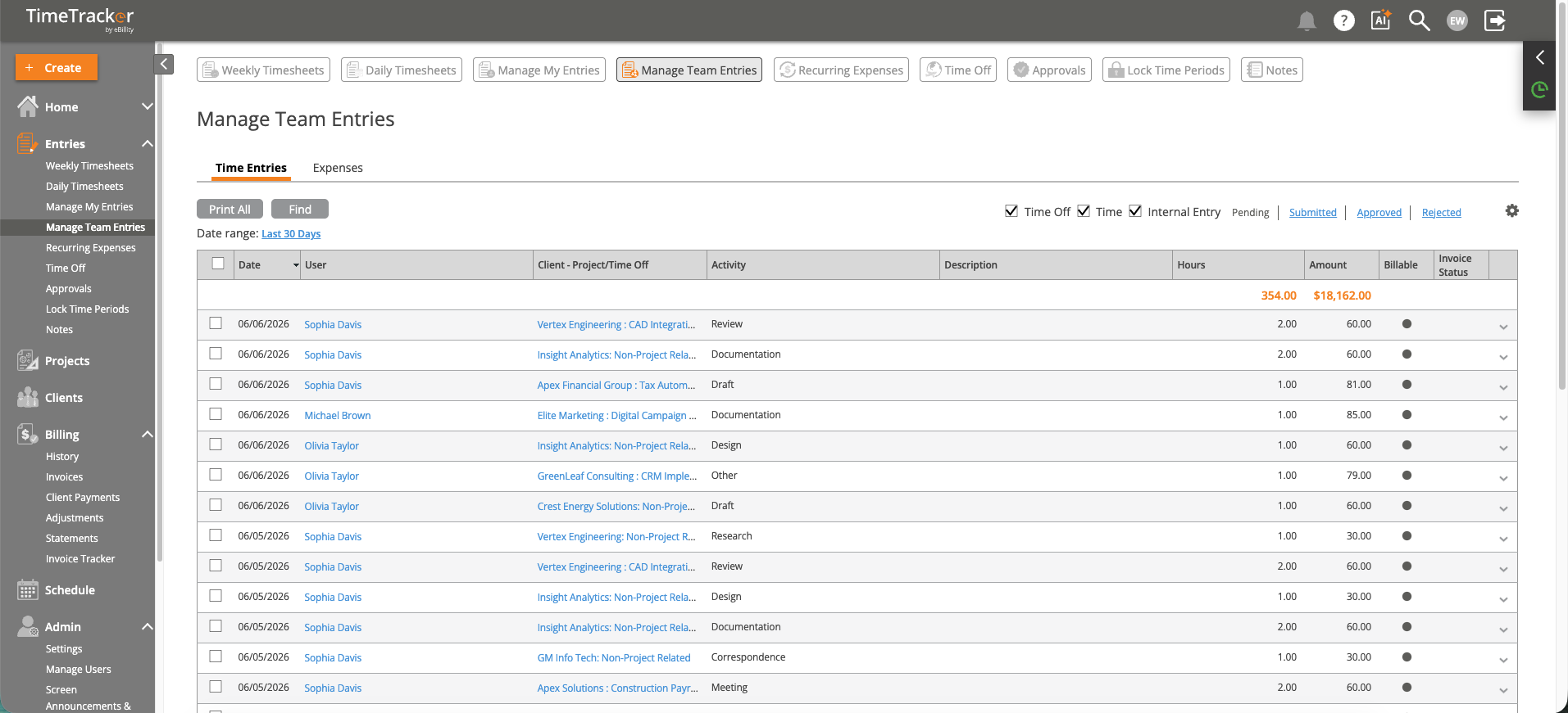 Manage Team Entries