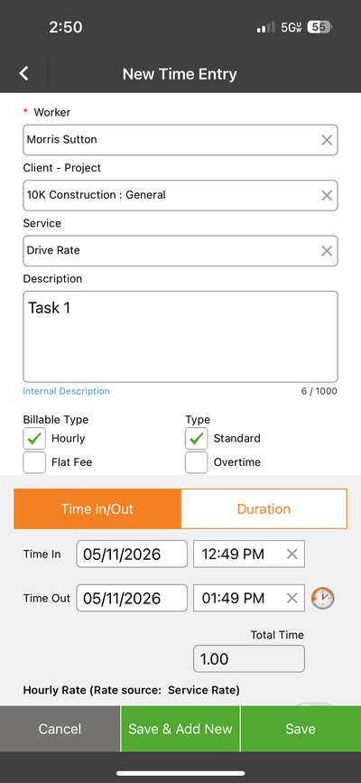 Time Card Entry