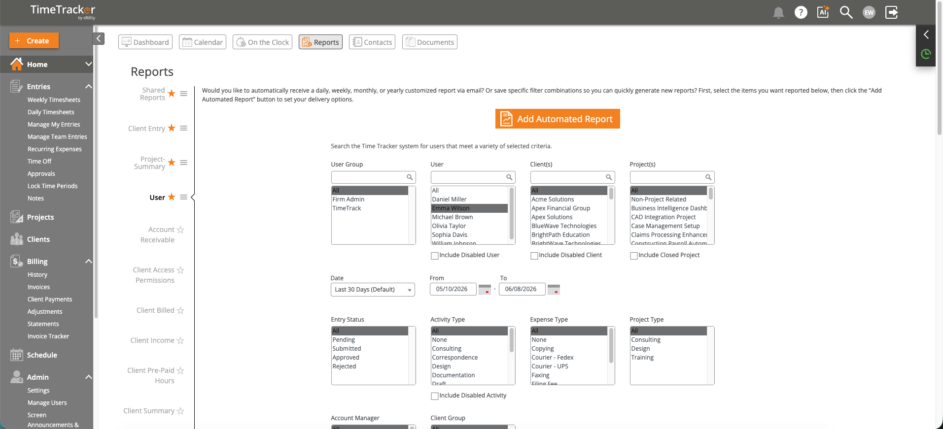Reports - Filters