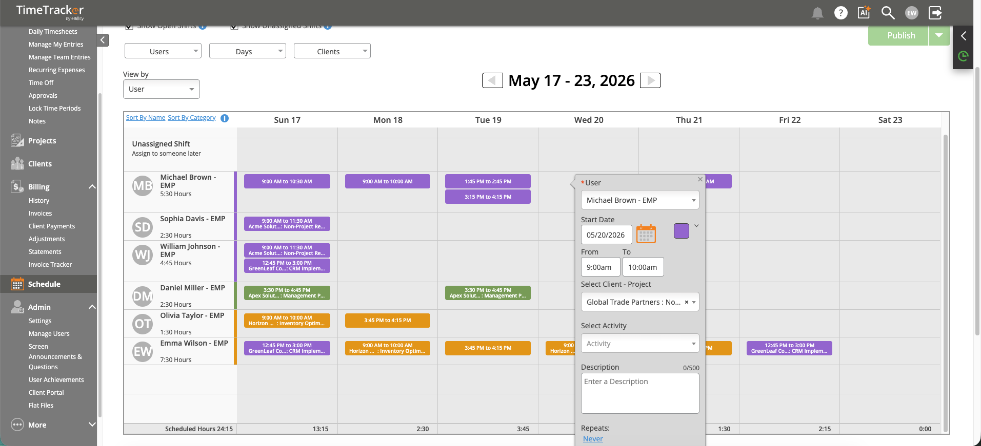 Schedule - Shift Detail