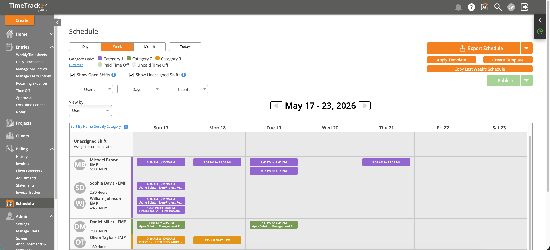 Schedule - Weekly View