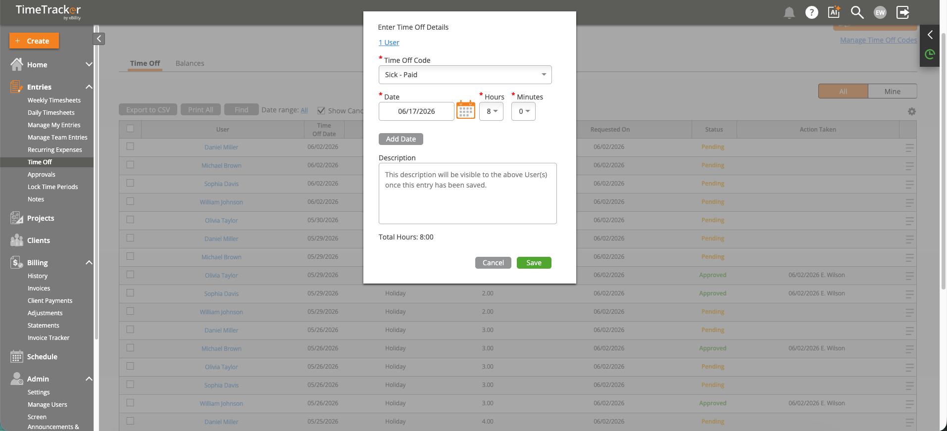 Time Off - Enter Details Dialog