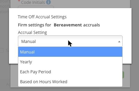 Accrual Setting Dropdown