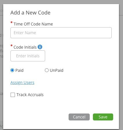 Add a New Time Off Code