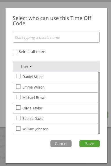 Assign Users to Time Off Code