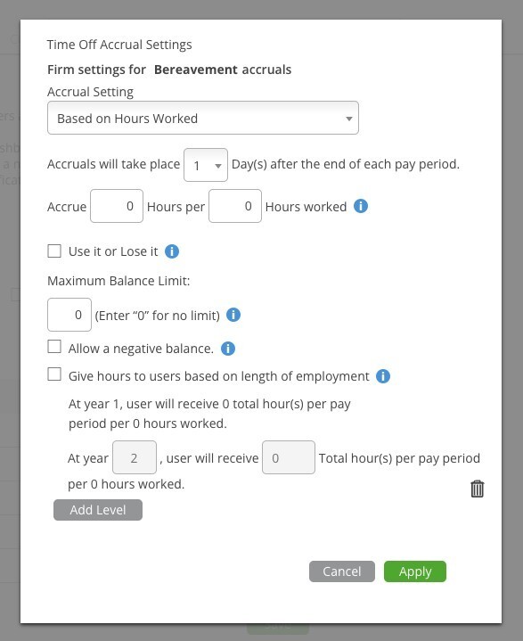 Based on Hours Worked Accrual Settings