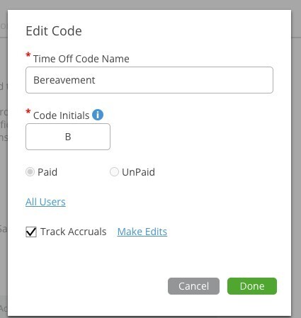 Edit Time Off Code