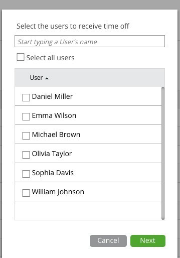 Select Users for Time Off