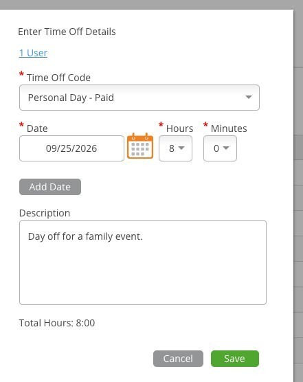 Time Off Request Ready to Save