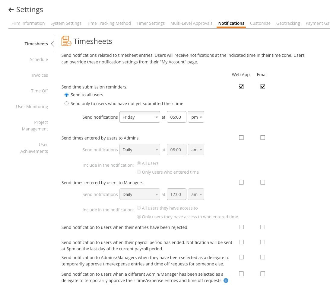 Timesheet Notifications