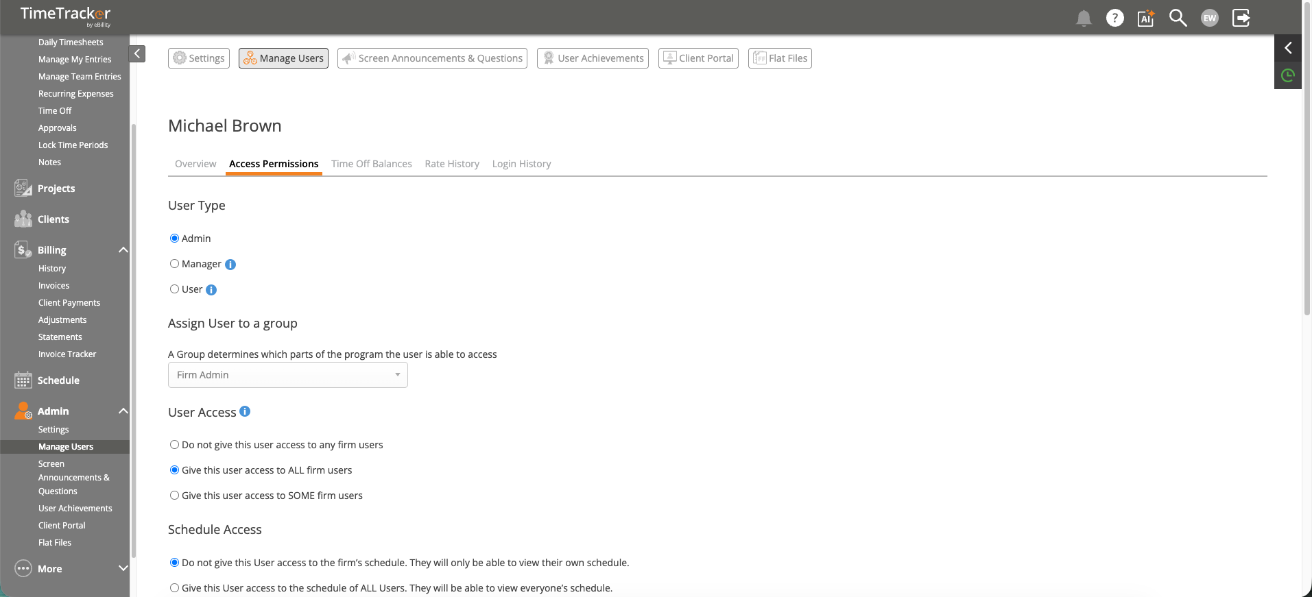 User Profile - Access Permissions