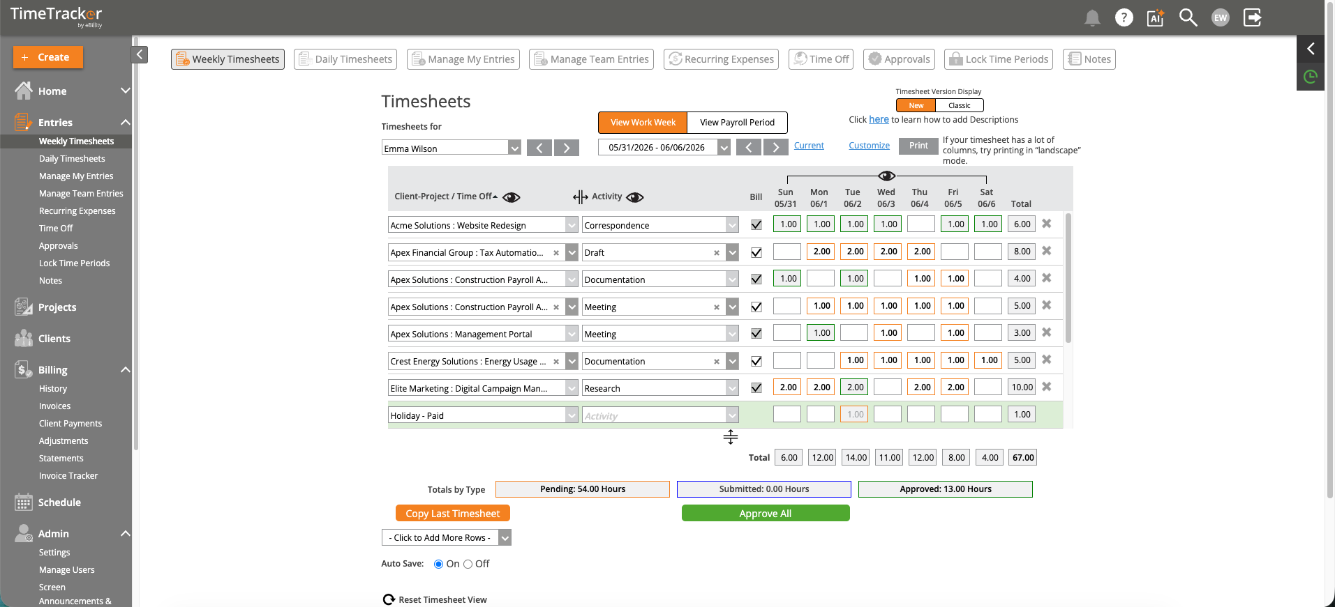 Weekly Timesheets